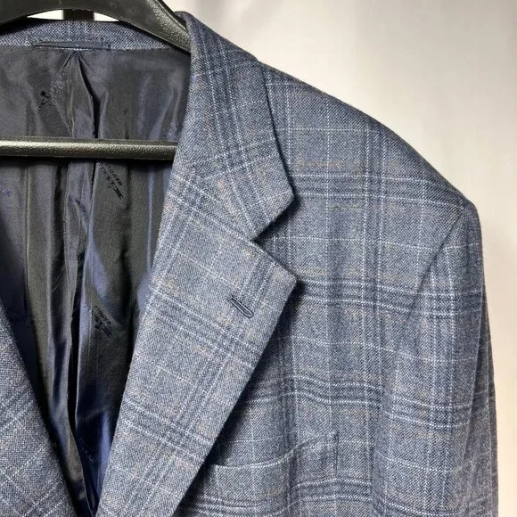 KITON 100% Cashmere Handmade in Italy Plaid Blue Sport Coat 48L - Picture 3 of 12